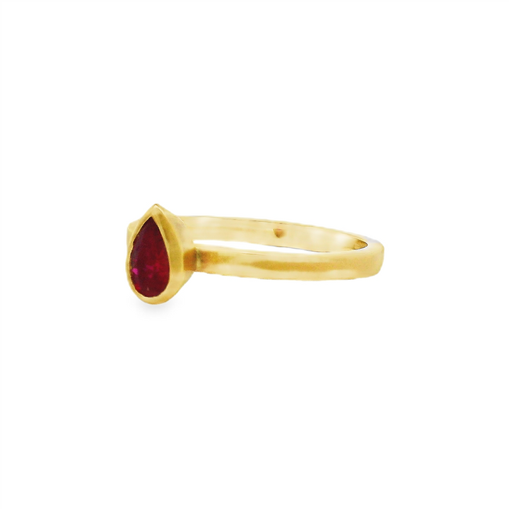 18K Yellow Gold Pear Shaped Bezel Set Ruby Ring – 0.38ct