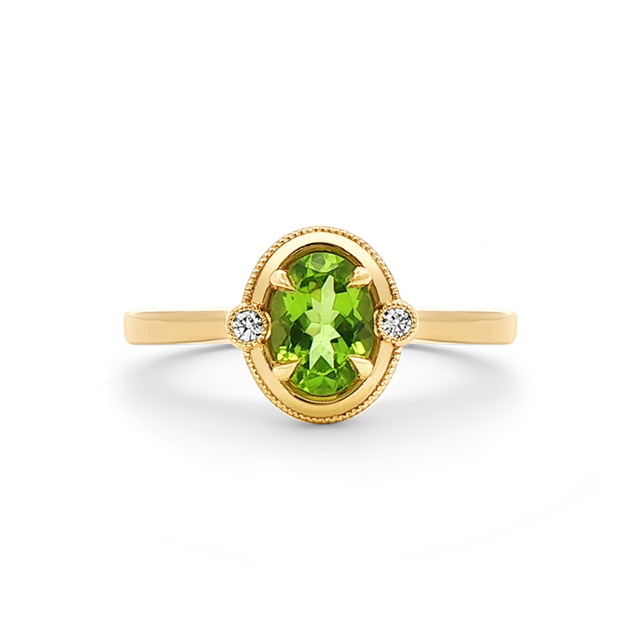 14K Yellow Gold Peridot & Natural Diamond Ring