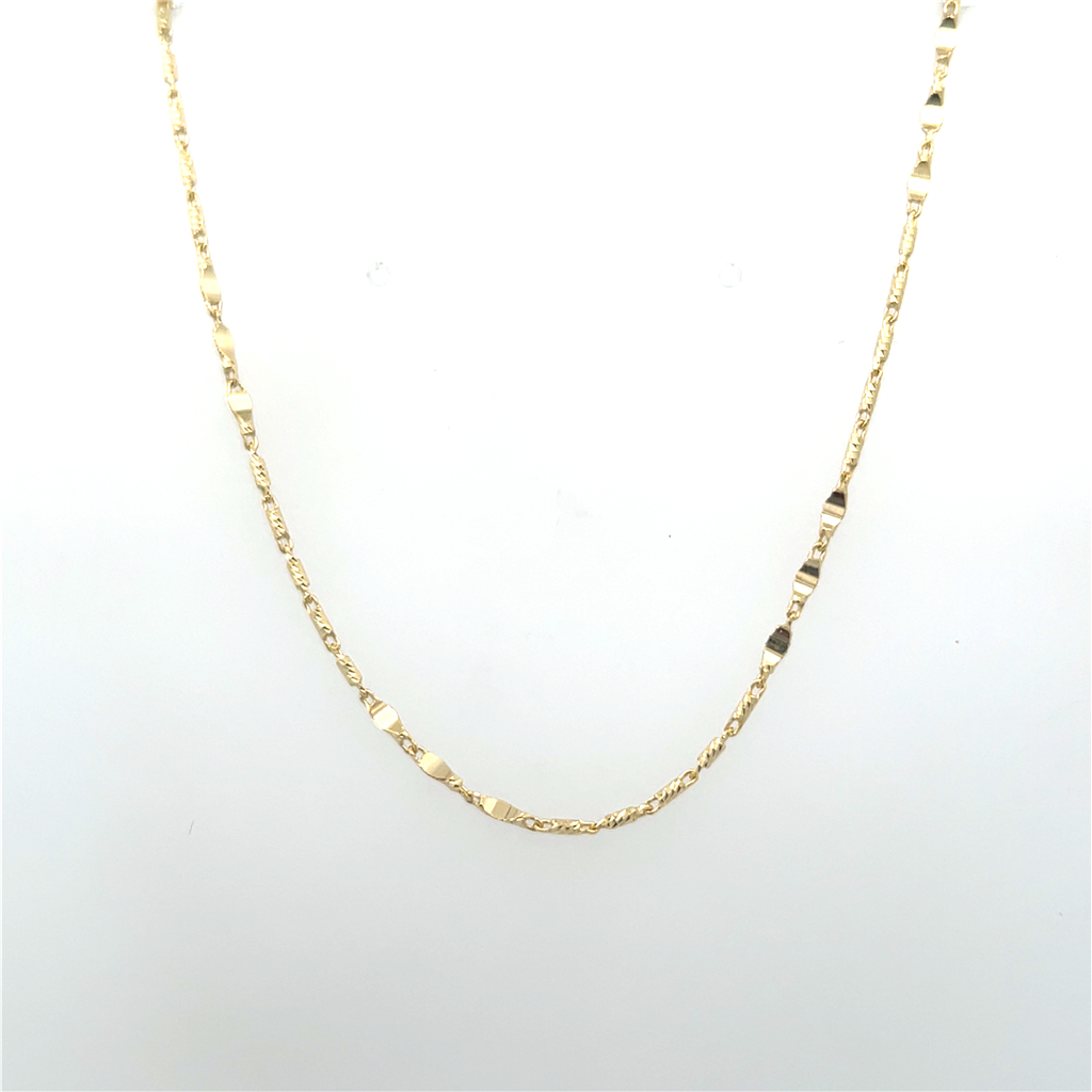 14K Yellow Gold Diamond Cut Fancy Bar Link Chain 1mm Wide 18"