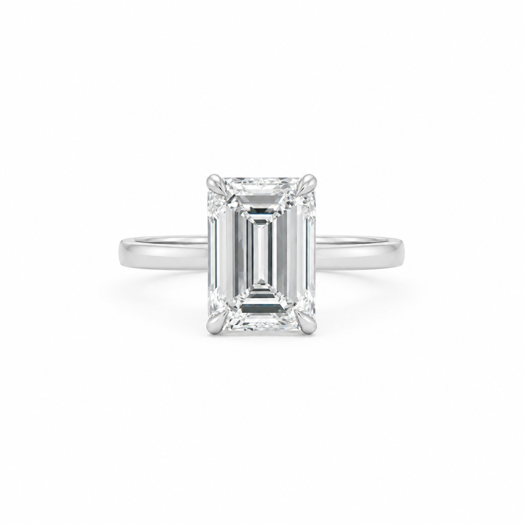 14K White Gold Semi-Mount Emerald Cut Engagement Ring