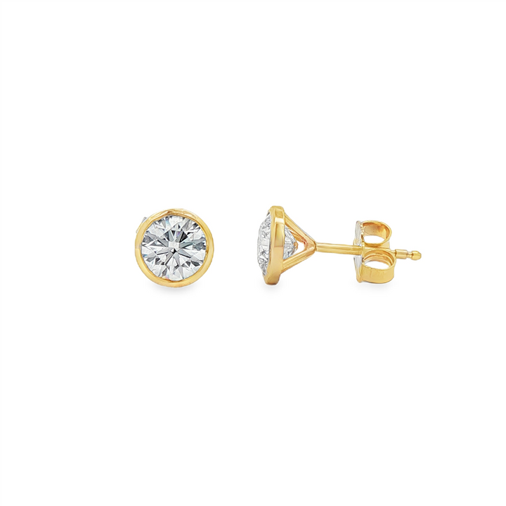 14K Yellow Gold Lab Diamond Bezel Stud Earrings – 1.51ctw, VVS2-D, IGI Certified