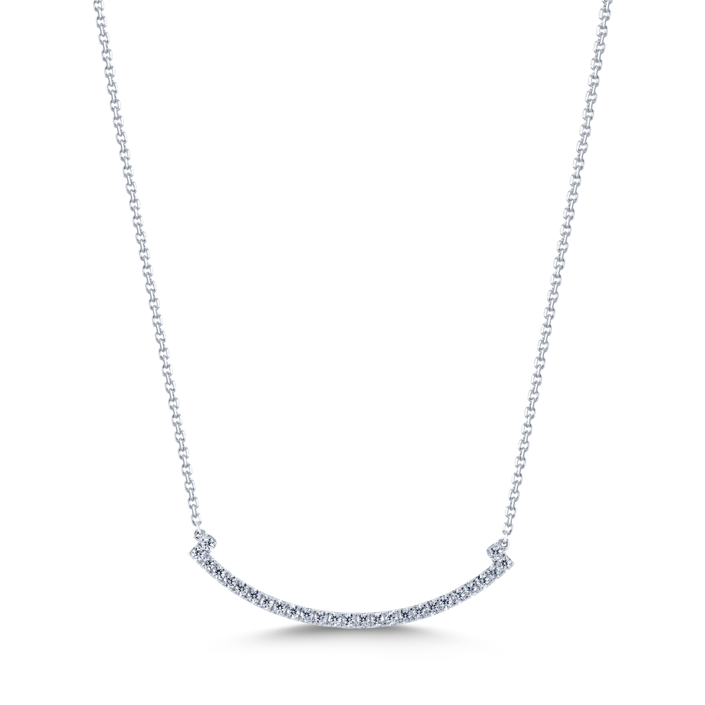 14K White Gold “Smile” Natural Diamond Necklace – 16–18", approx. 0.51 CTW