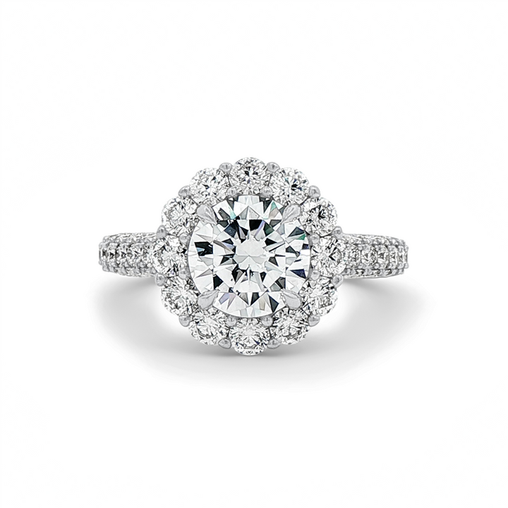 18K White Gold Scalloped Halo Natural Diamond Semi-Mount Engagement Ring