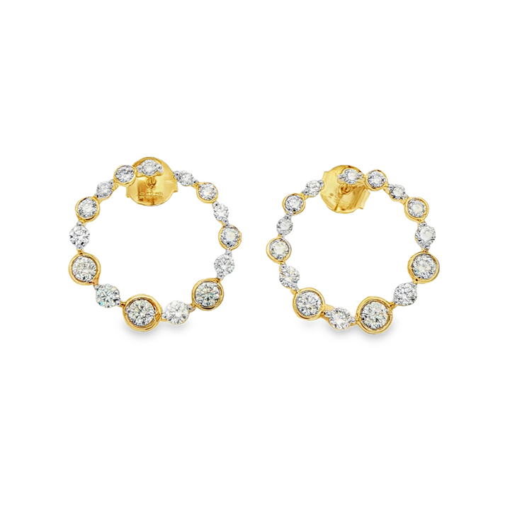 14K Yellow Gold Shared Prong Circle Diamond Stud Earrings – 1.46ctw.