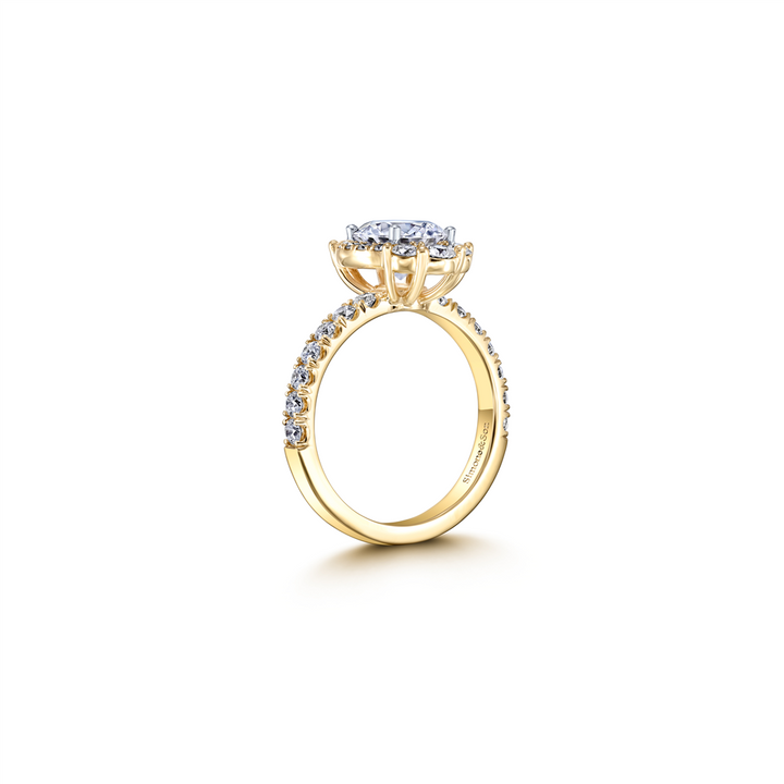 14K Yellow Gold Ornate Halo Engagement Ring Semi-Mount