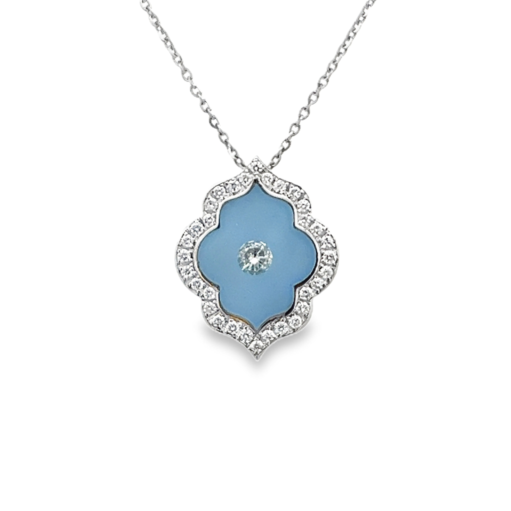 18K White Gold Crystal Flower Blue Pendant – 0.32ctw.