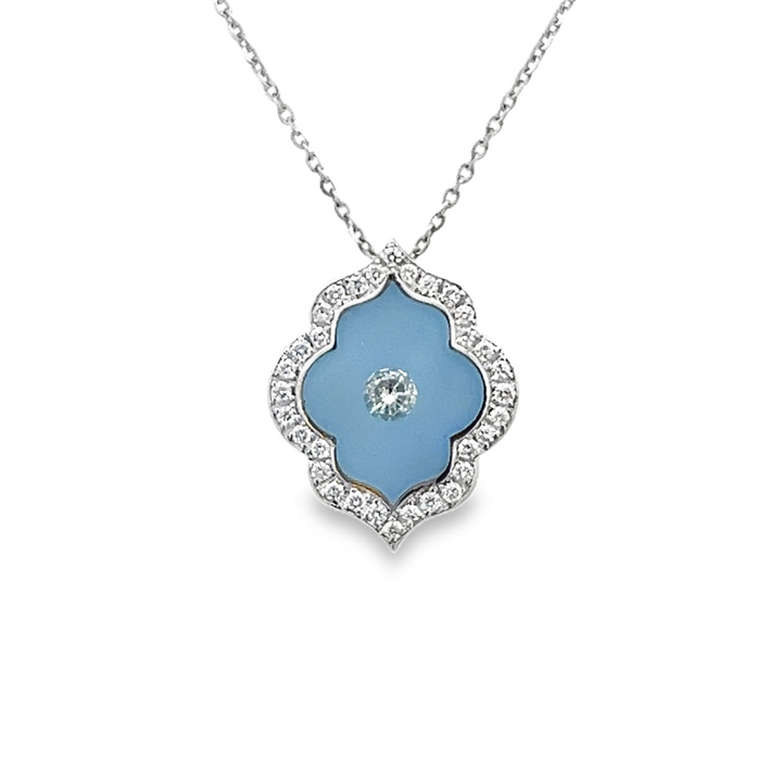 18K White Gold Crystal Flower Blue Pendant – 0.32ctw.