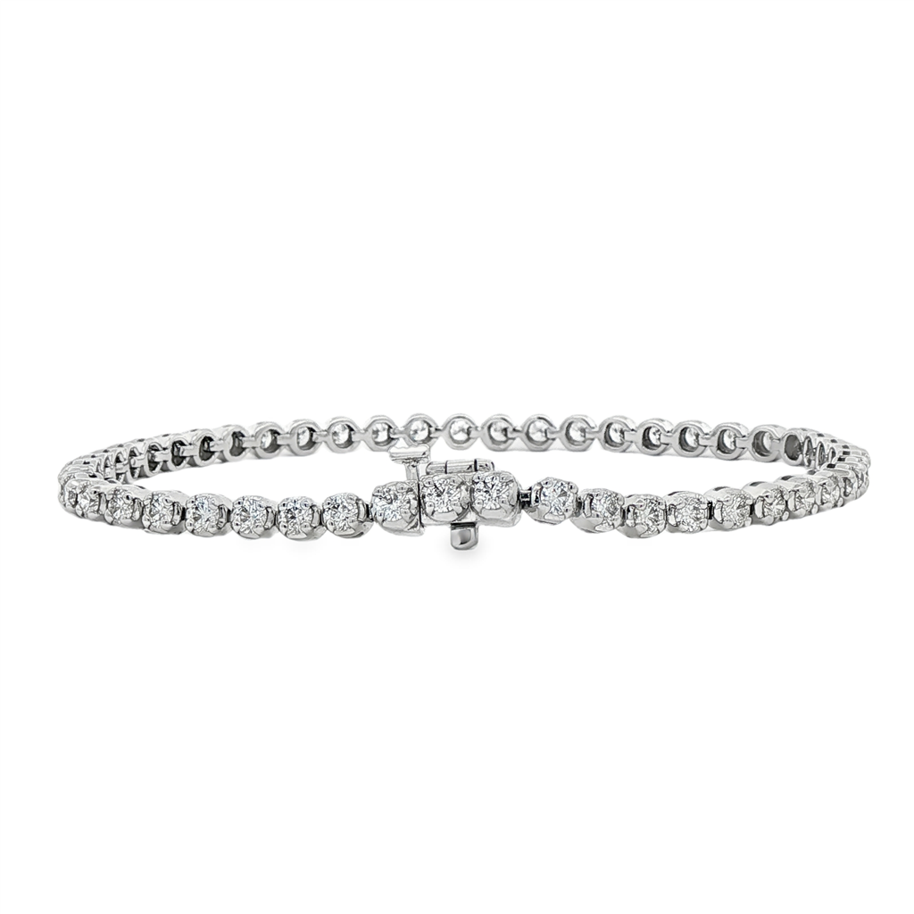14K White Gold 3.5mm Natural Diamond Tennis Bracelet – 3.13ctw.