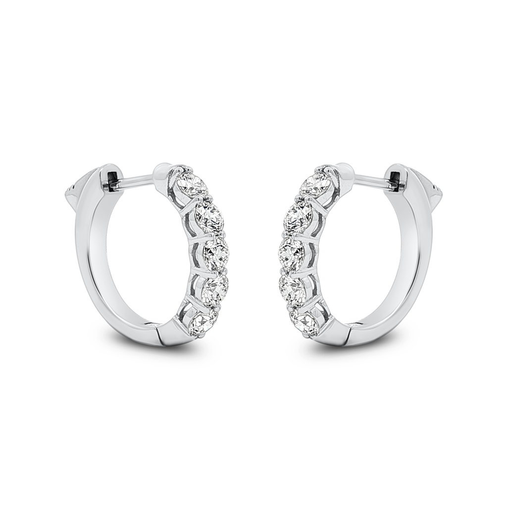 18K White Gold Natural Diamond Hoop Earrings – 1.07ctw, 16x3.1mm, 5.2g