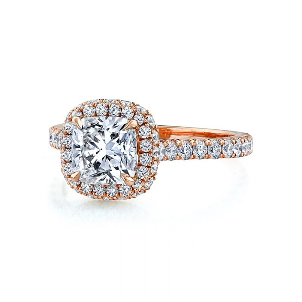 14K Rose Gold Cushion Diamond Infinity Halo Semi-Mount Engagement Ring 0.91ctw.