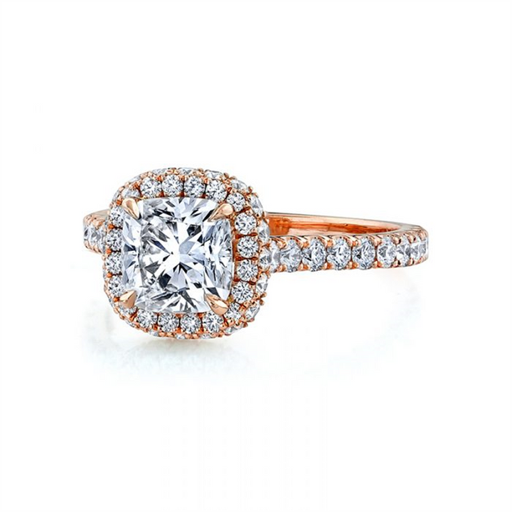 14K Rose Gold Cushion Diamond Infinity Halo Semi-Mount Engagement Ring 0.91ctw.