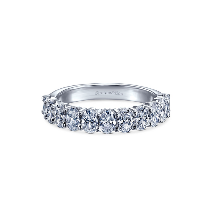 14K White Gold Oval LAB Diamond Almond Prong Wedding Band 1.54ctw.