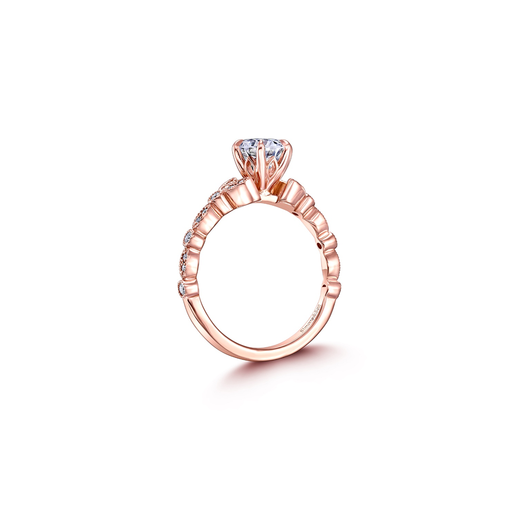 14K Rose Gold Diamond Pave Semi-Mount Engagement Ring 0.28ctw.