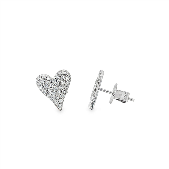 14K White Gold Diamond Pave Heart Stud Earrings – 0.61ctw.