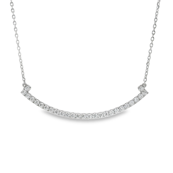 14K White Gold “Smile” Natural Diamond Necklace – 16–18", approx. 0.51 CTW
