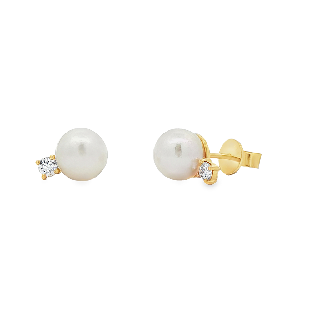14K Yellow Gold 8mm Pearl Diamond Stud Earrings – 0.20ctw