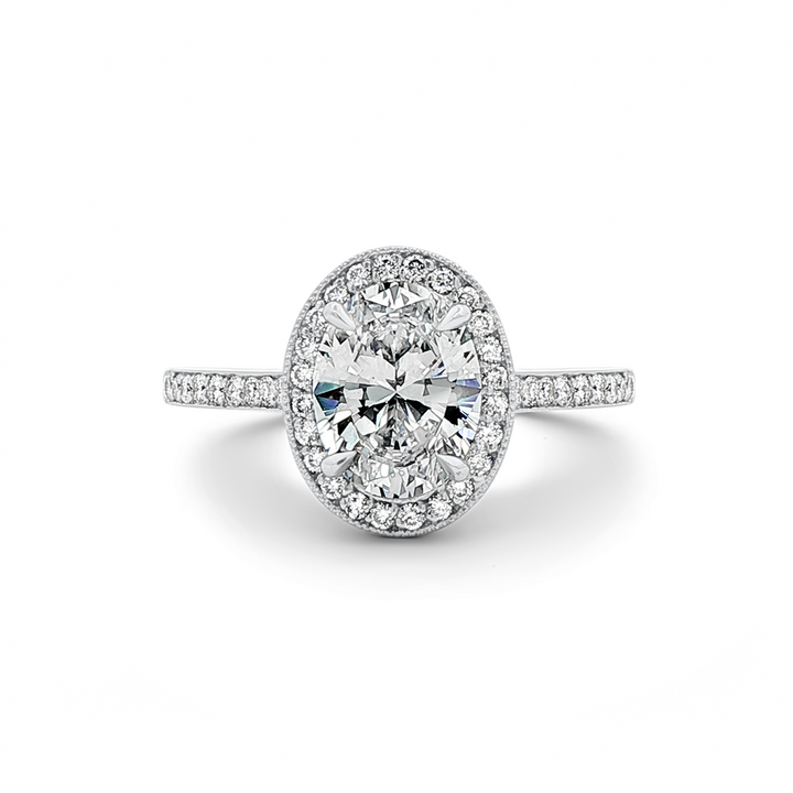 14K White Gold Oval Halo Natural Diamond Semi-Mount Engagement Ring