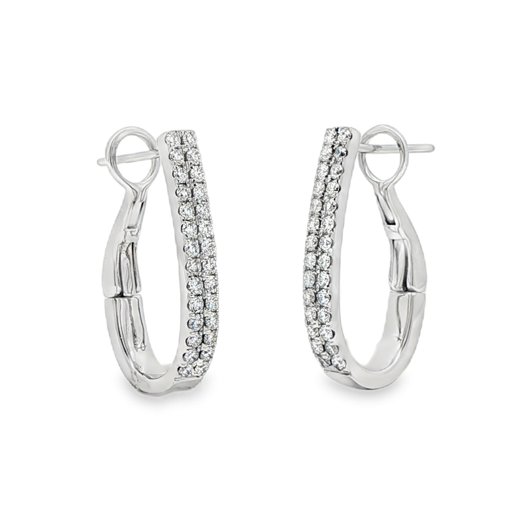 18K White Gold 22x3.2mm Two-Row Natural Diamond Oval Hoop Earrings – 0.67ctw