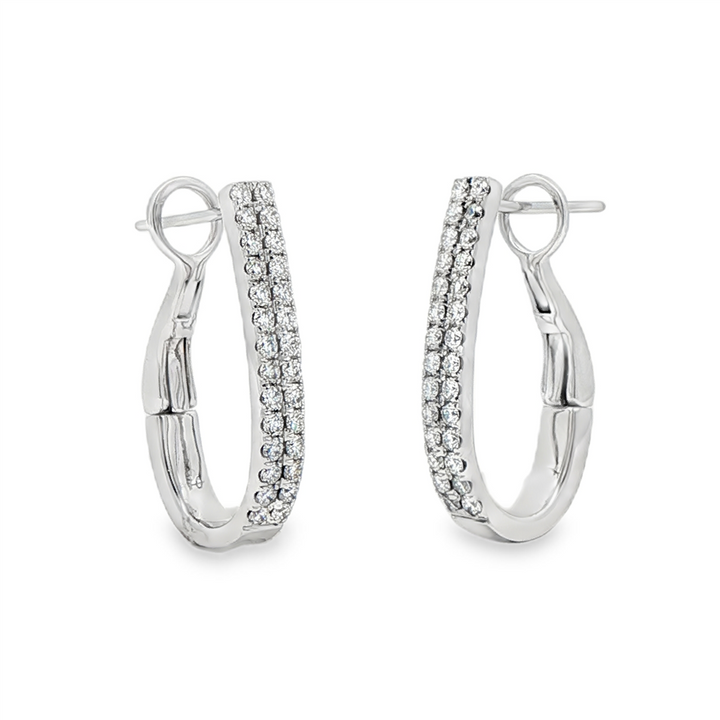 18K White Gold 22x3.2mm Two-Row Natural Diamond Oval Hoop Earrings – 0.67ctw