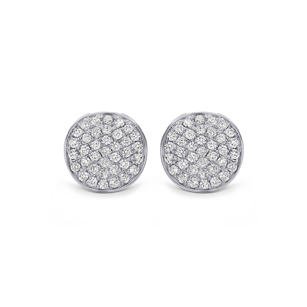 14K White Gold Wavy Disc Natural Diamond Stud Earrings – 1.08ctw.