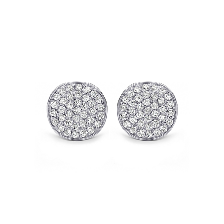 14K White Gold Wavy Disc Natural Diamond Stud Earrings – 1.08ctw.