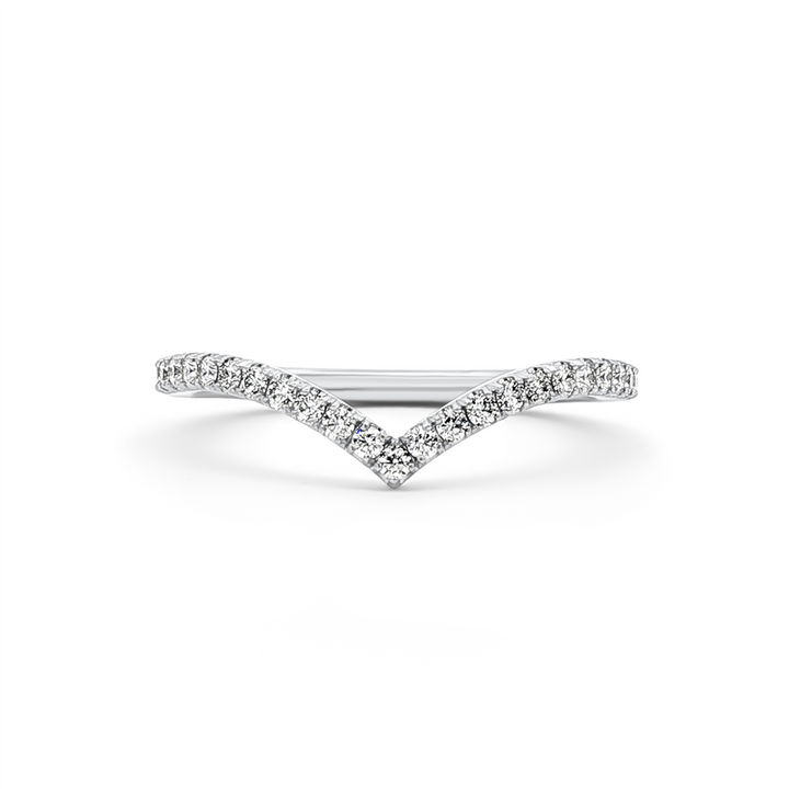 14K White Gold Round Natural Diamond Slight Chevron Wedding Band