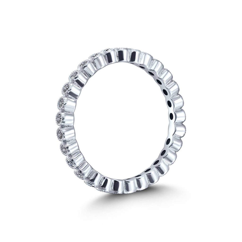 14K White Gold Milgrain Bezel Wedding Band – 0.34ctw.