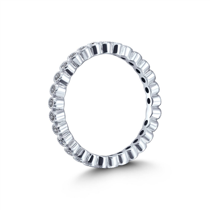 14K White Gold Milgrain Bezel Wedding Band – 0.34ctw.