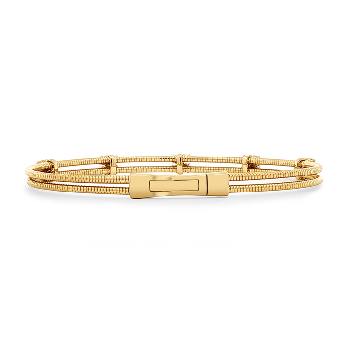 14K Yellow Gold 5-Square Flexi Bangle – 0.70ctw Natural Diamonds, 7.4g