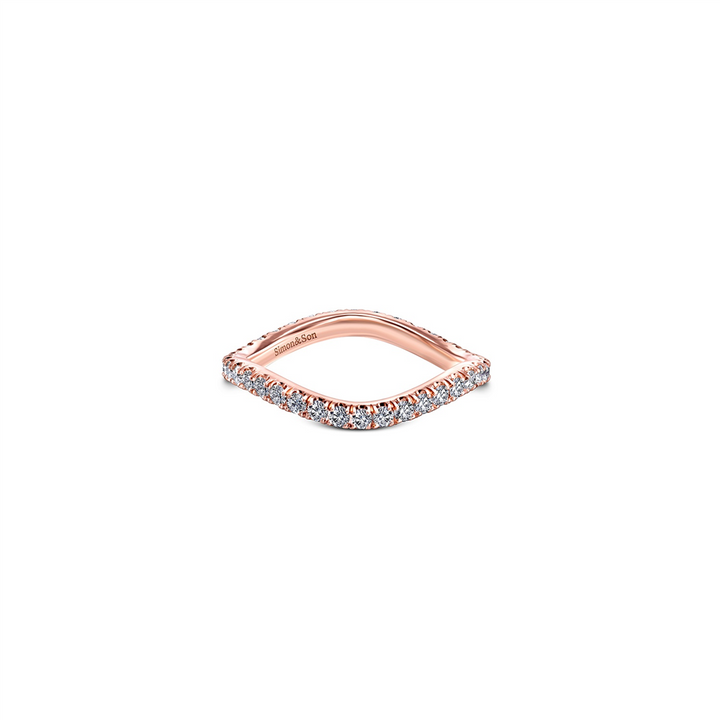 14K Rose Gold Micro Pave Diamond Wave Wedding Band 0.65ctw.