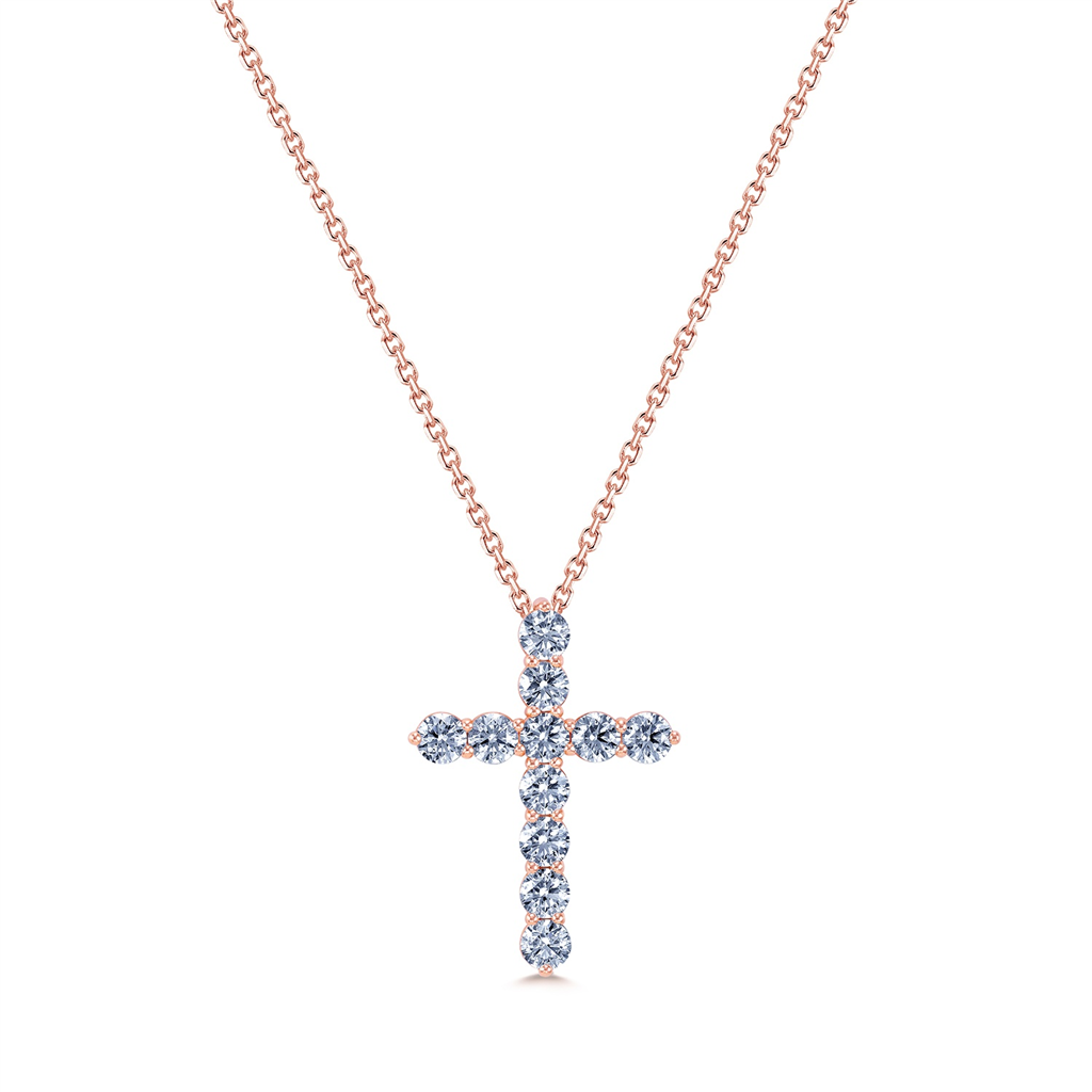 14K Rose Gold Diamond Cross Pendant 1.10ctw.
