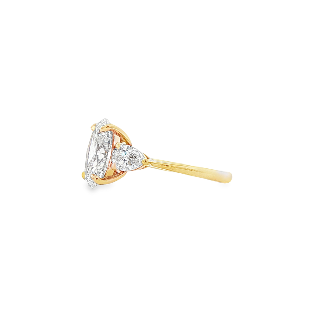 14K Yellow Gold Lab-Grown Diamond Three-Stone Engagement Ring with Pear Side Diamonds – 0.77ctw