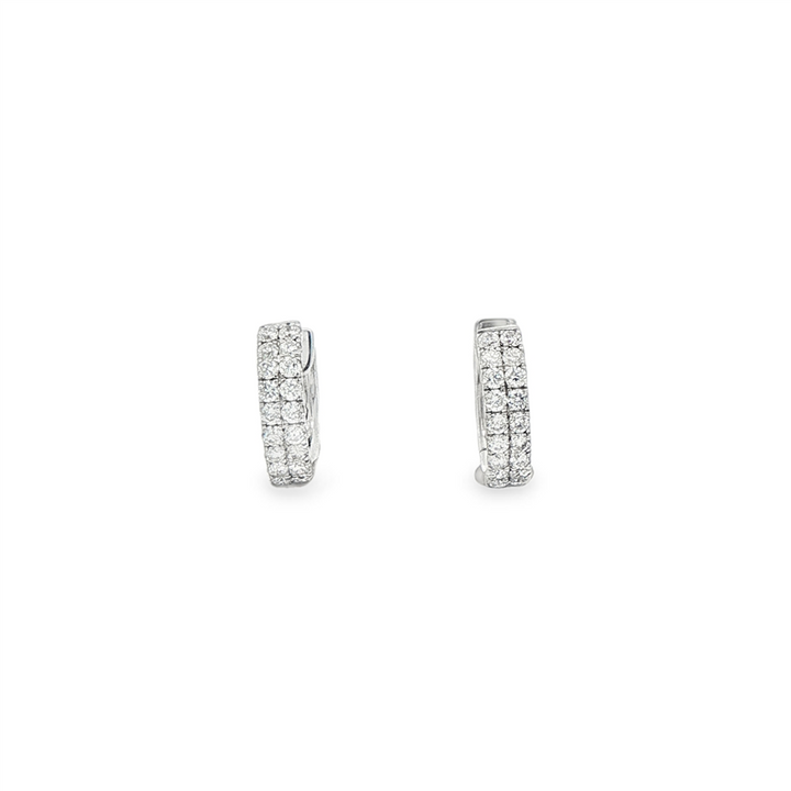 14K White Gold 10.6x2.8mm Pavé Diamond Double-Row Huggie Earrings – 0.41ctw.