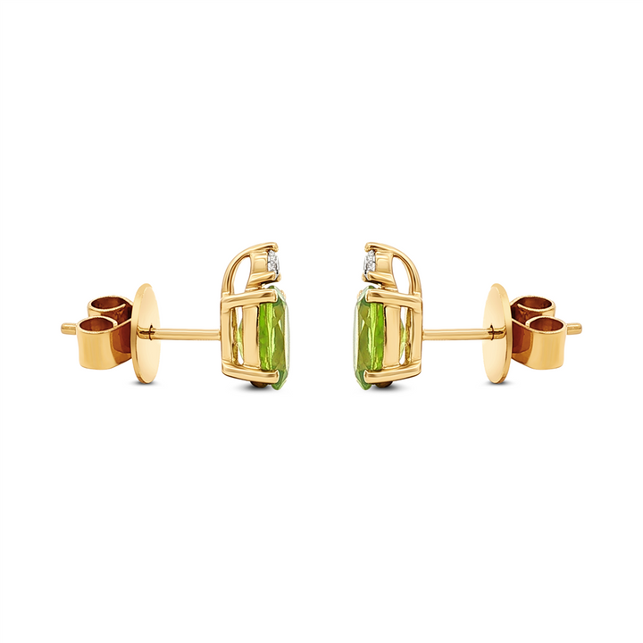 14K Yellow Gold 7x5mm Peridot Stud Earrings with Diamonds – 0.08ctw.