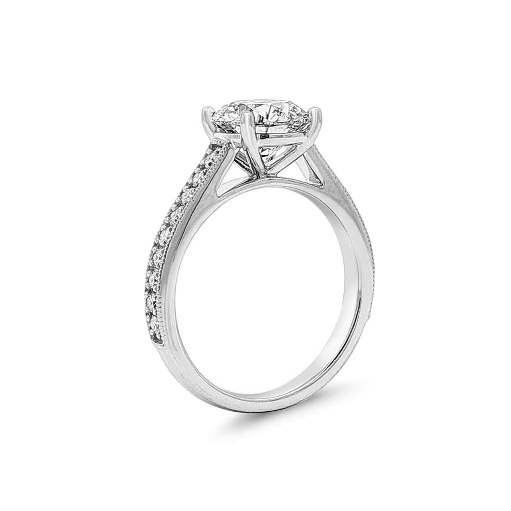 14K White Gold Milgrain Prong/Channel Set Lab Grown Diamond Semi-Mount Engagement Ring
