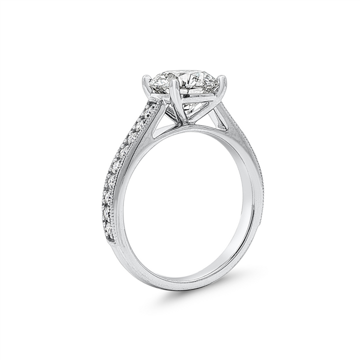 14K White Gold Milgrain Prong/Channel Set Lab Grown Diamond Semi-Mount Engagement Ring
