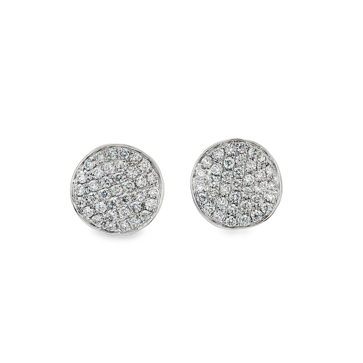 14K White Gold Wavy Disc Diamond Stud Earrings – 1.08ctw.