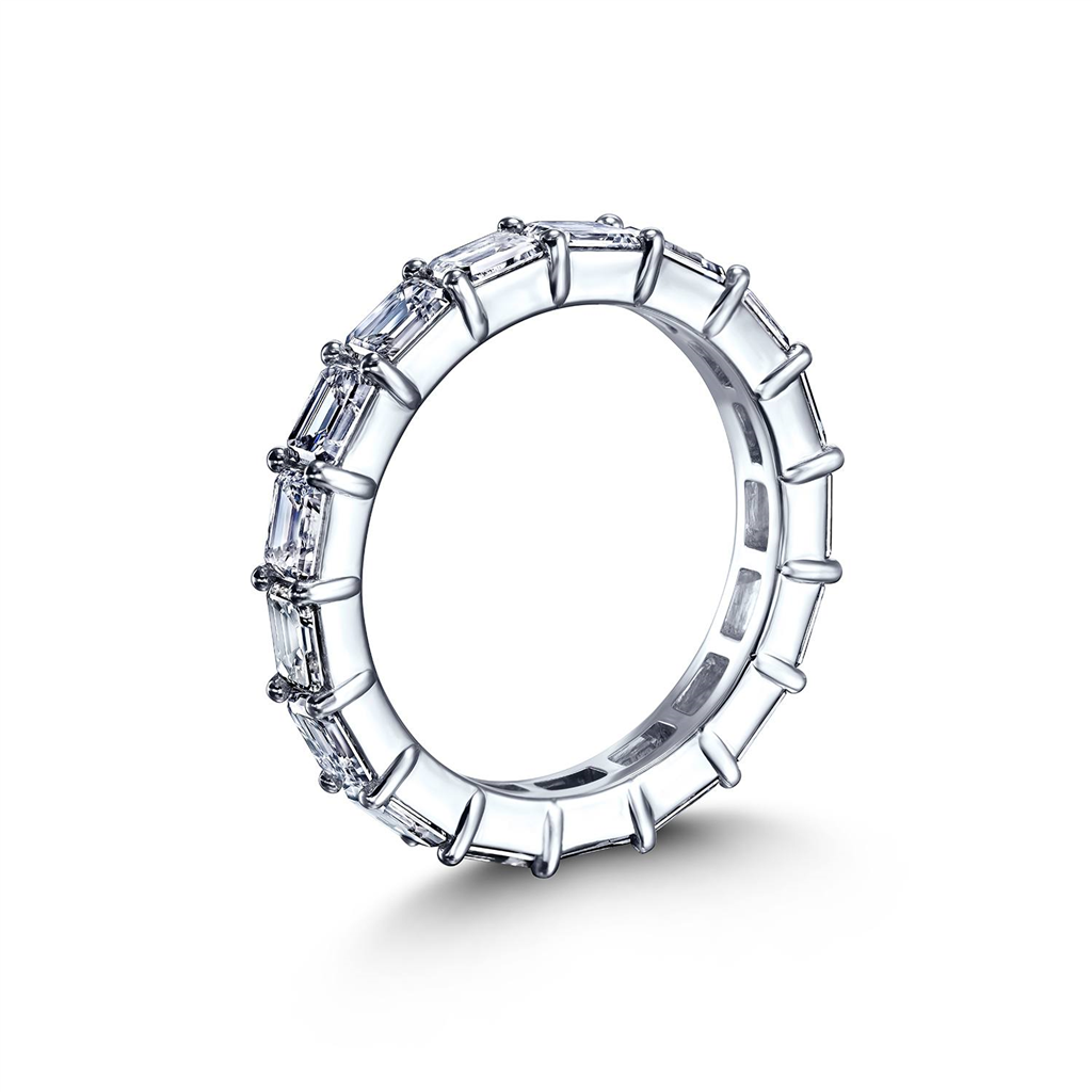 18K White Gold Natural Emerald Cut Diamond Eternity Band 2.77ctw.