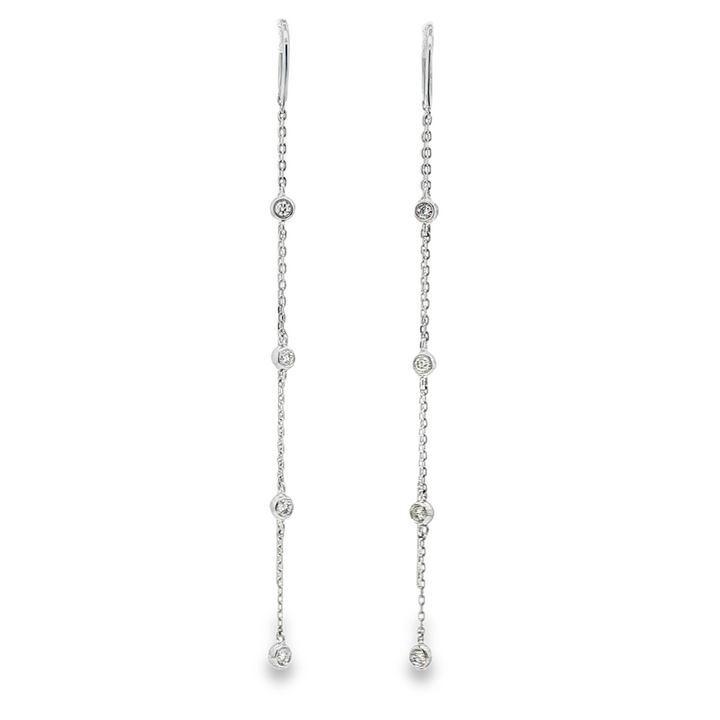 14K White Gold Diamond Bezel Threader Earrings – 0.24ctw.