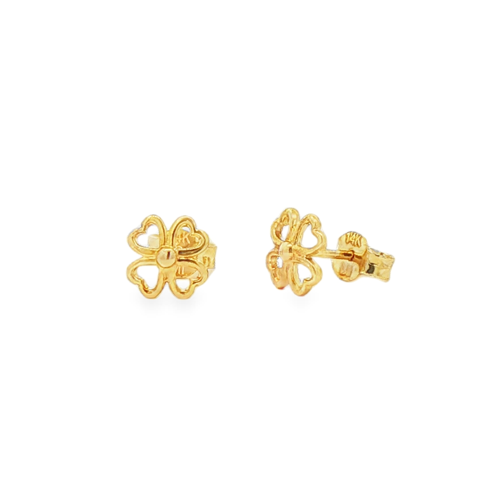14K Yellow Gold 4-Leaf Clover Stud Earrings – 1.15g