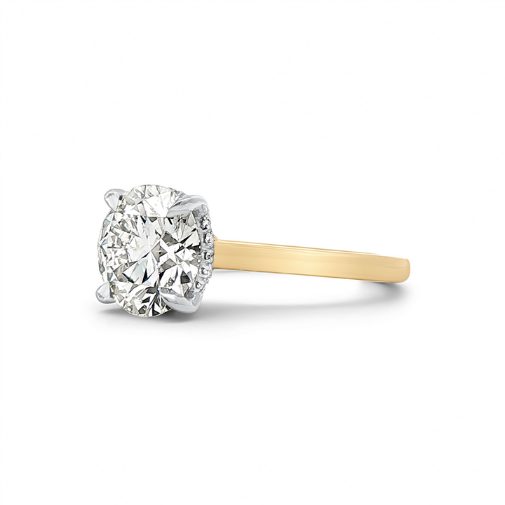 Platinum & 18K Yellow Gold Hidden Halo Natural Diamond Semi-Mount Engagement Ring