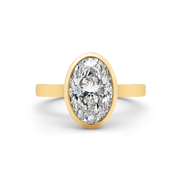 14K Yellow Gold 2.95ct Lab Grown Oval Diamond Bezel Engagement Ring