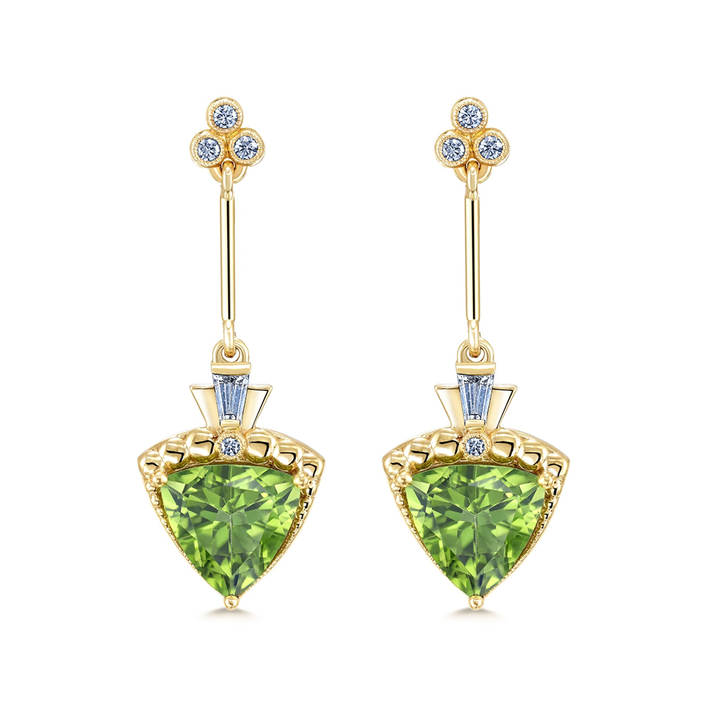 14K Yellow Gold Peridot & Diamond Earrings