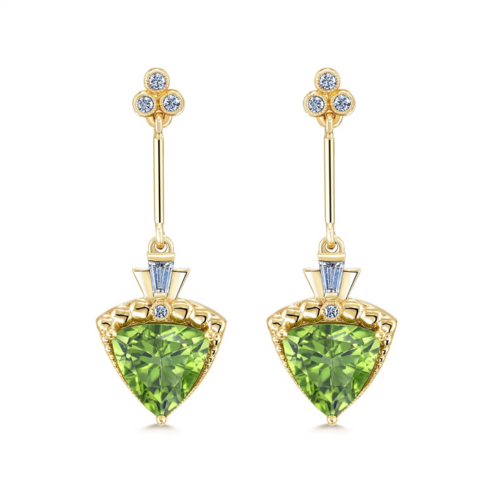 14K Yellow Gold Peridot & Diamond Earrings