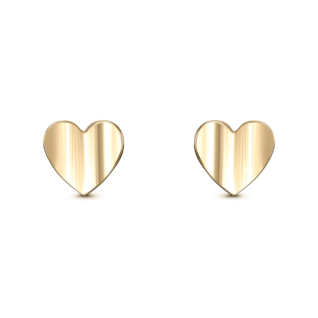 14K Yellow Gold Heart Studs