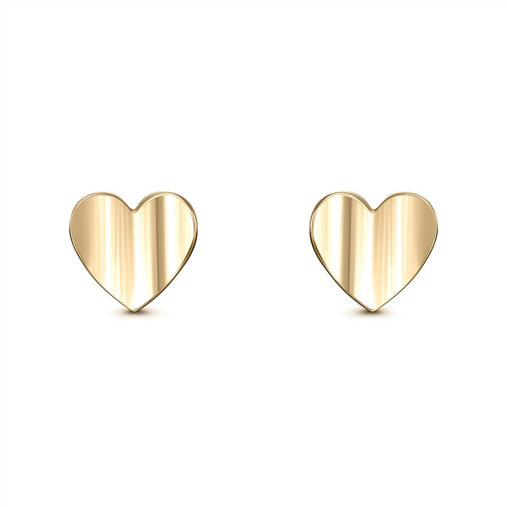 14K Yellow Gold Heart Studs