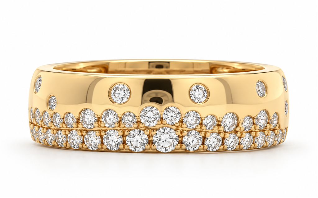 14K Yellow Gold Wide Pavé Natural Diamond Band – 0.45ctw