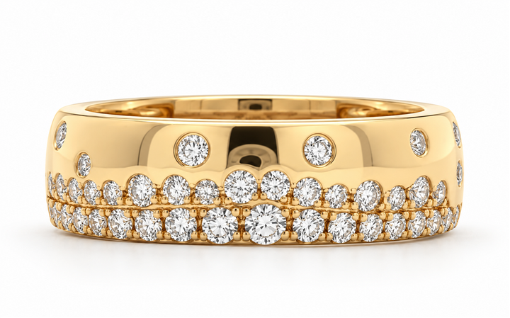 14K Yellow Gold Wide Pavé Natural Diamond Band – 0.45ctw