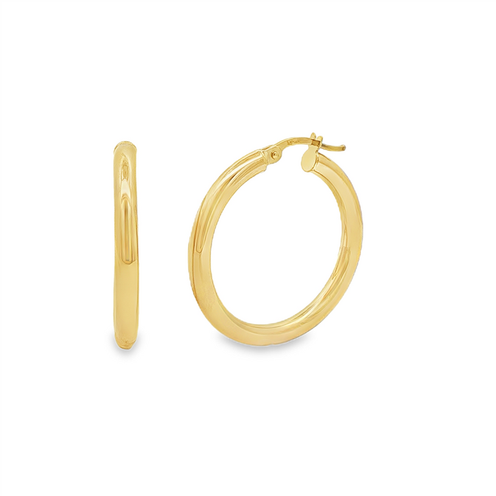 14K Yellow Gold Hollow Hoop Earrings – 3 × 20mm, 2.1g