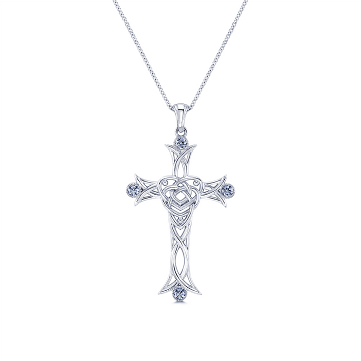 14K White Gold Diamond Cross Pendant 0.32ctw.